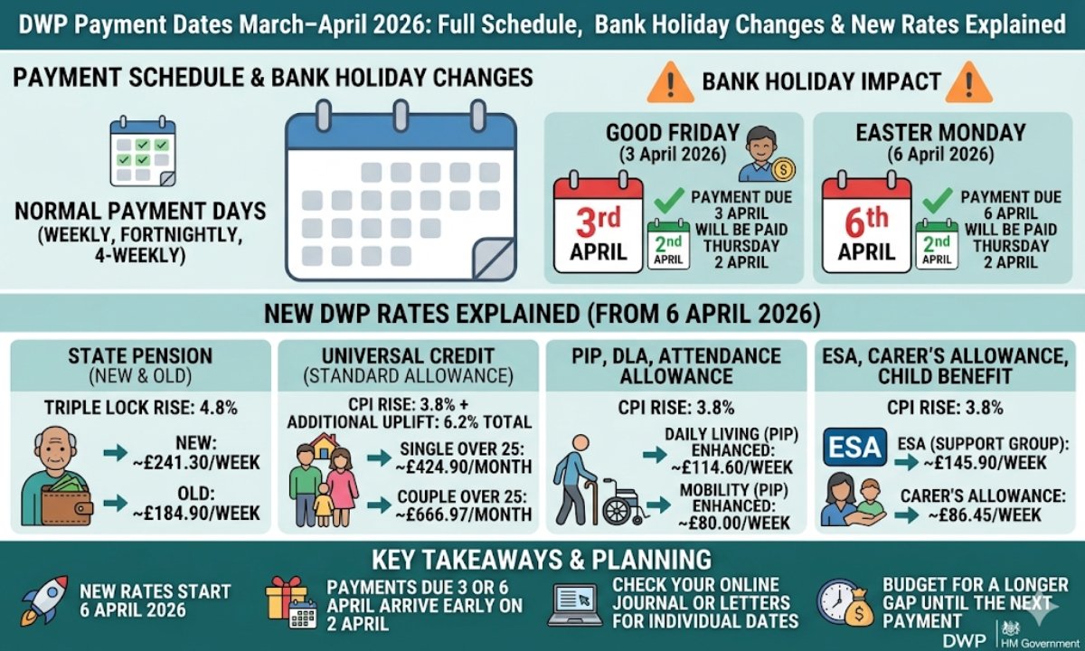 DWP Payment Dates March–April 2026: Full Schedule, Bank Holiday Changes & New Rates Explained