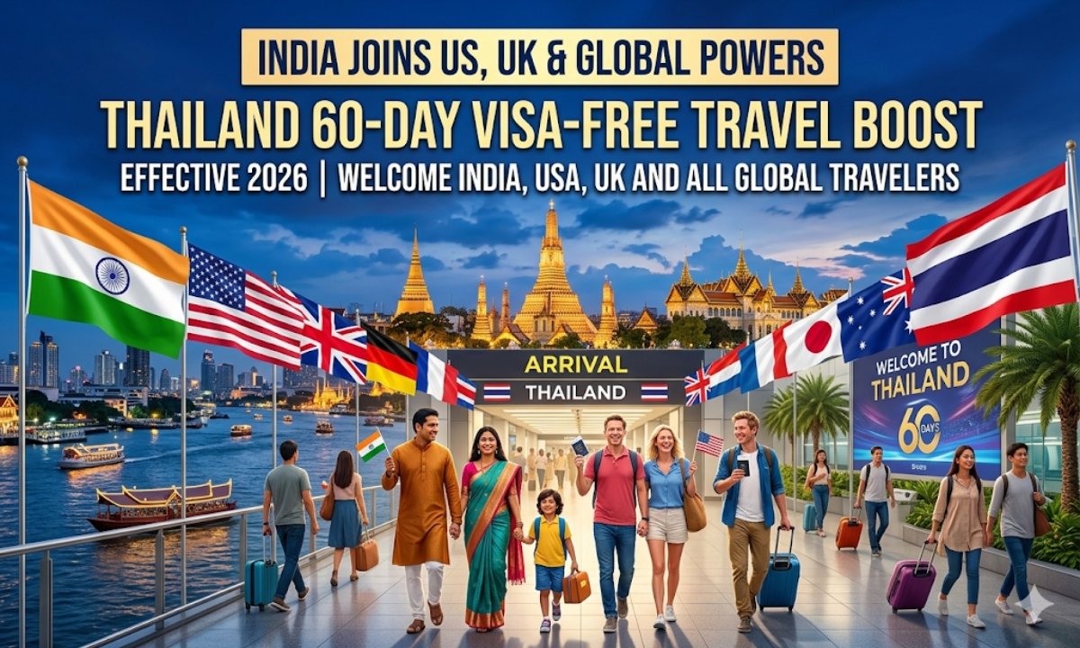India Joins US, UK & Global Powers in Thailand’s 60-Day Visa-Free Travel Boost for 2026