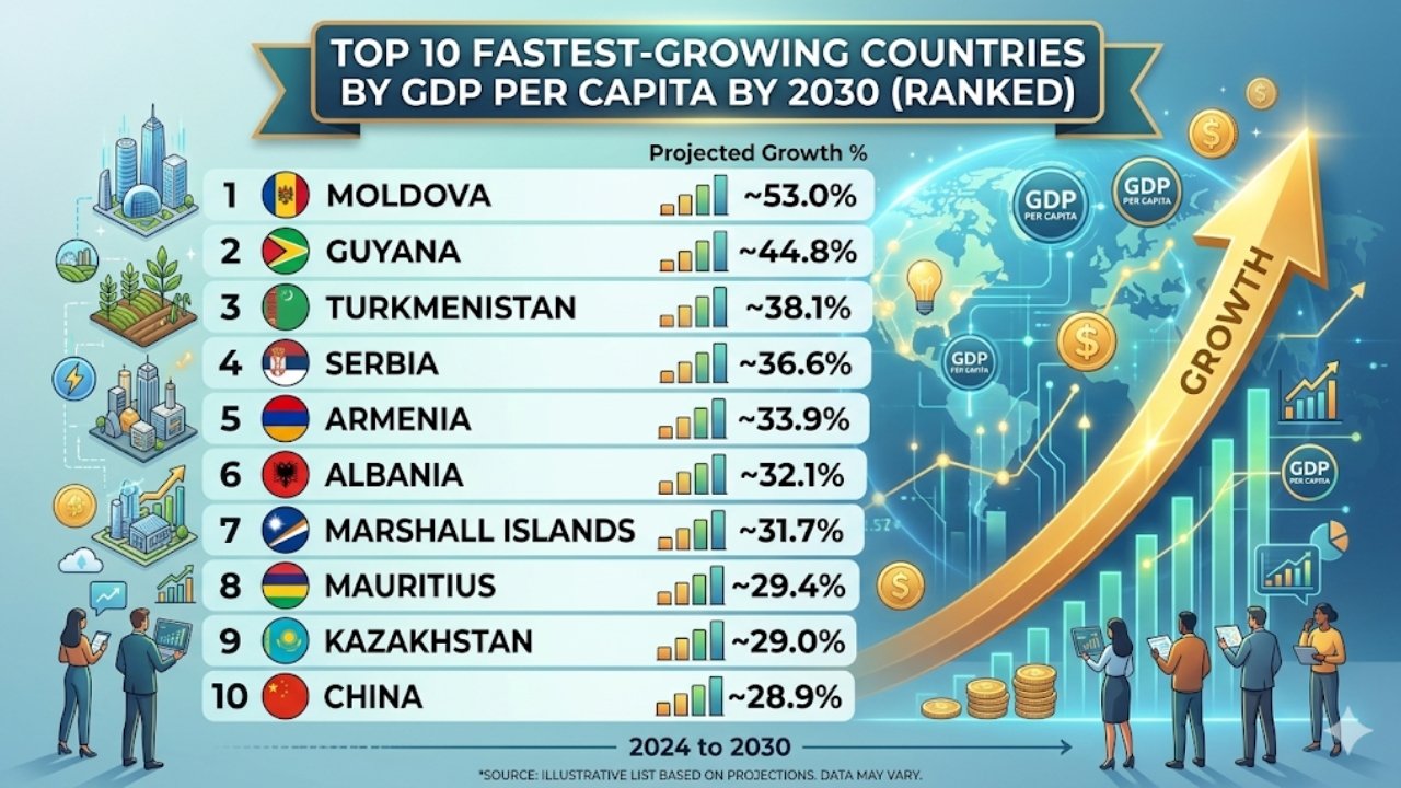 Top 10 Fastest-Growing Countries by GDP per Capita by 2030 (Ranked)